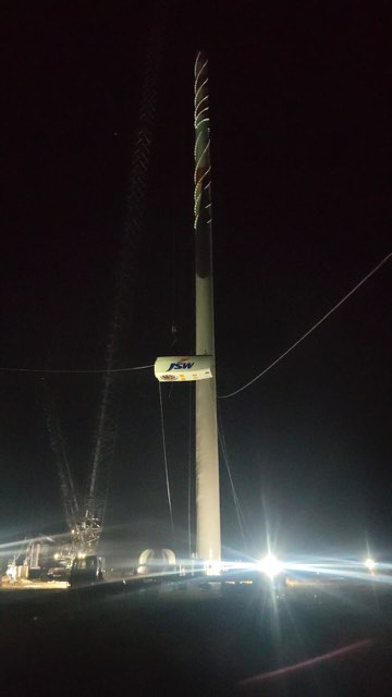 Wind turbine erection work in progress