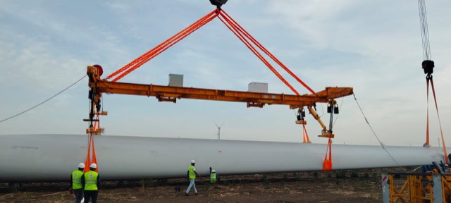 Wind turbine components staged for installation