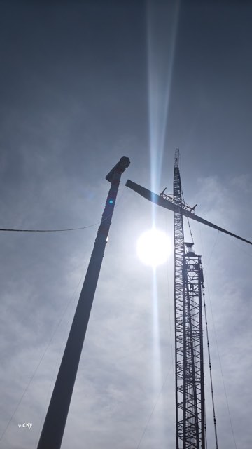 Wind turbine tower installation at the site
