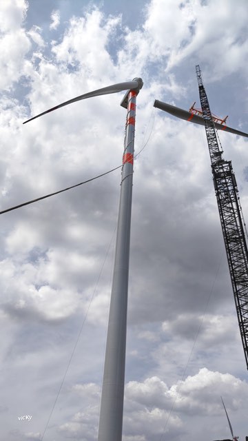 Final stage of wind turbine erection